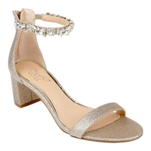 Badgley Mishka Jewel Catalina Block Heel Evening Sandals In Gold Rhinestone Sz 9